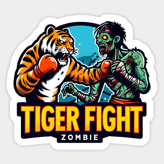 Tiger vs Zombie Fight Sticker by Rawlifegraphic